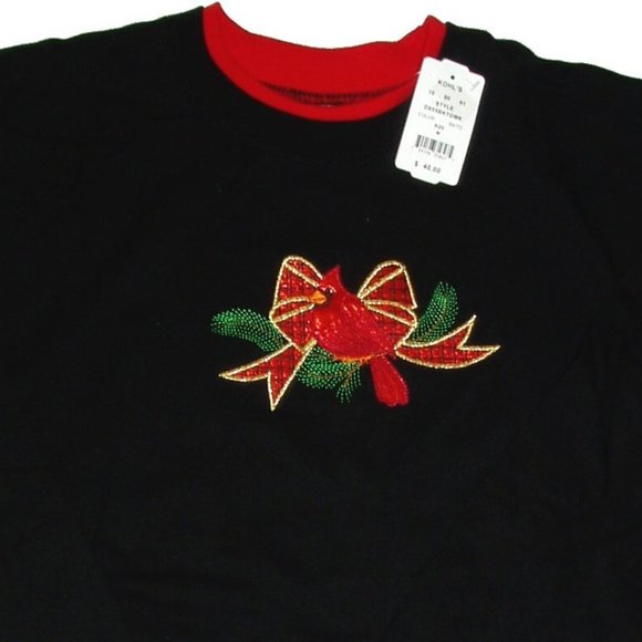 XL Red Cardinal Bow Holiday Sweatshirt Top Graphic Women's Sweater Christmas - Picture 5 of 6